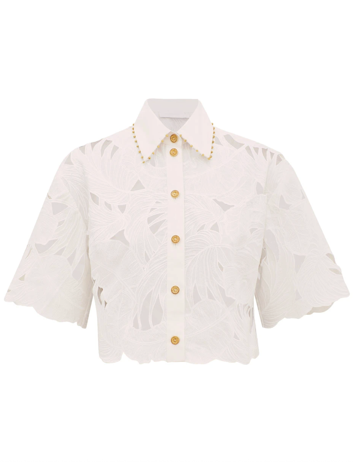 Zimmermann Top Mahon Embroidered Crop Shirt, Ivory Soho-Boutique