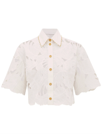 Zimmermann Top Mahon Embroidered Crop Shirt, Ivory Soho-Boutique