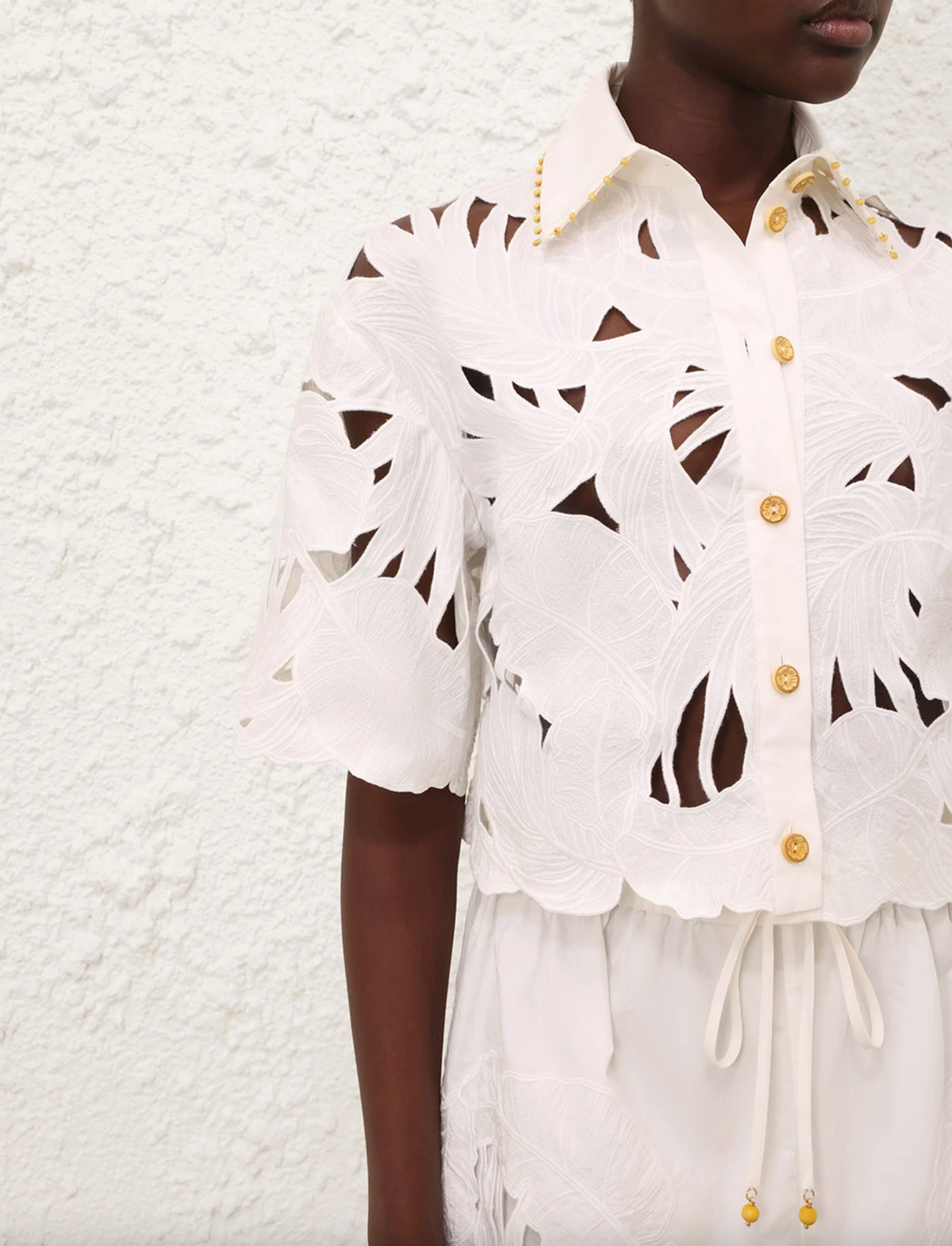 Zimmermann Top Mahon Embroidered Crop Shirt, Ivory Soho-Boutique