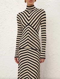 Zimmermann Top Valiant Deco Stripe Top, Black and Cream Soho-Boutique