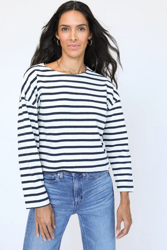 perfectwhitetee Shirt Taylor Long Sleeve, Navy White Soho-Boutique