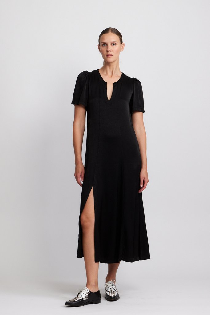 Raquel Allegra Dress Satin Flutter Dress, Black Soho-Boutique