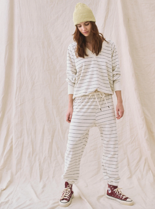 The Great Sweatpants The Velour Sweatpant, Ivory Pin Stripe Soho-Boutique